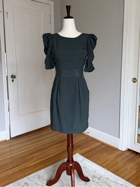 BCBGeneration Dark Green Puff-Sleeve Mini Dress